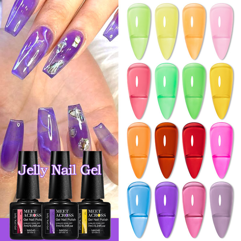 MEET ACROSS 7ml Jelly Color Nail Gel Polish โปร่งแสง Soak Off Nail Art ยาทาเล็บกึ่งถาวร