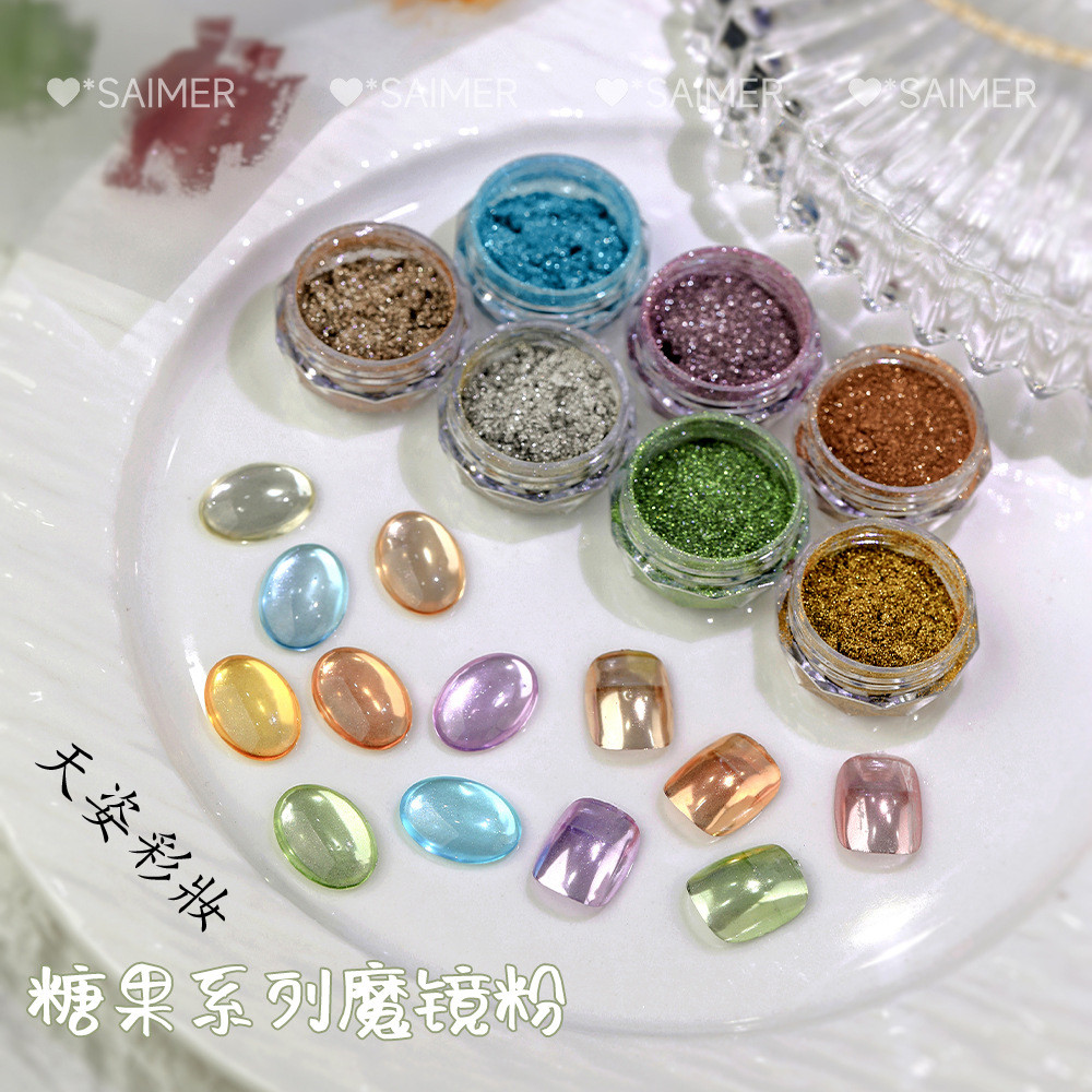 ทําเล็บลูกอม ชุด 12 สีเมจิกกระจกผงไฮไลท์น้ําแข็งโปร่งใส ของผู้หญิง แฟลชผงกระจกผงซุปเปอร์แฟลชตกแต่งเล็บ