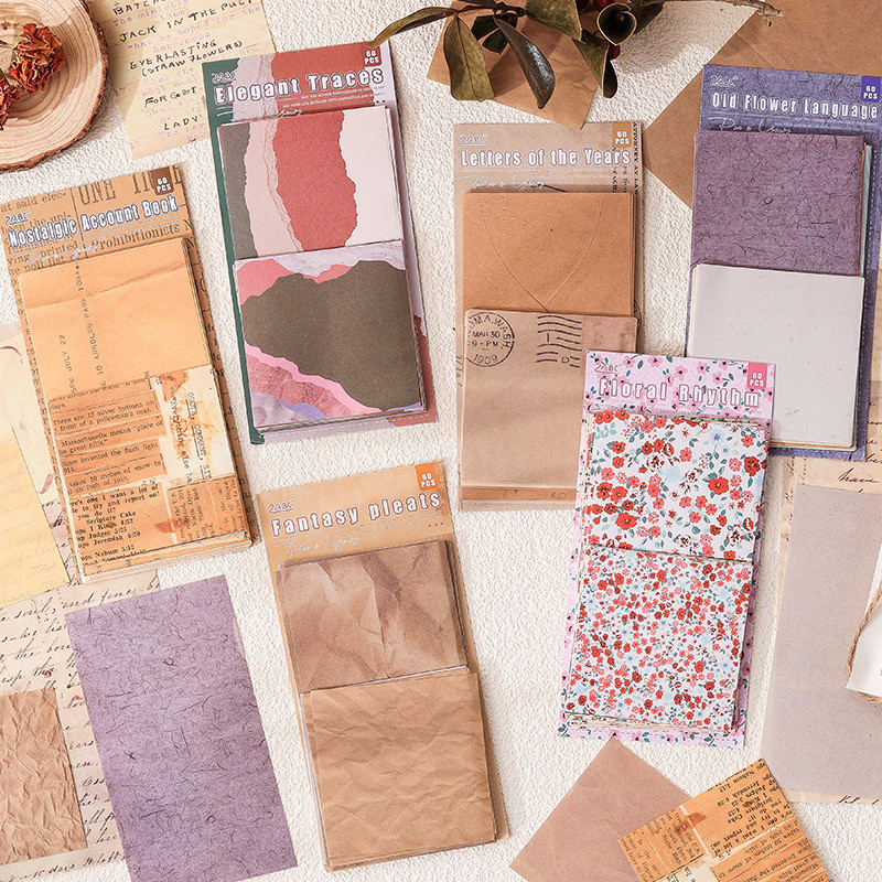 (60 ชิ้น/แพ็ค) วัสดุ Notepad กระดาษ Vintage Base Collage Memo Paper กระดาษโน้ตไร้กาว
