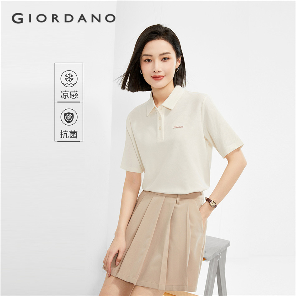 GIORDANO WOMEN Ice cooling embroidery short sleeve polo shirt 05315391