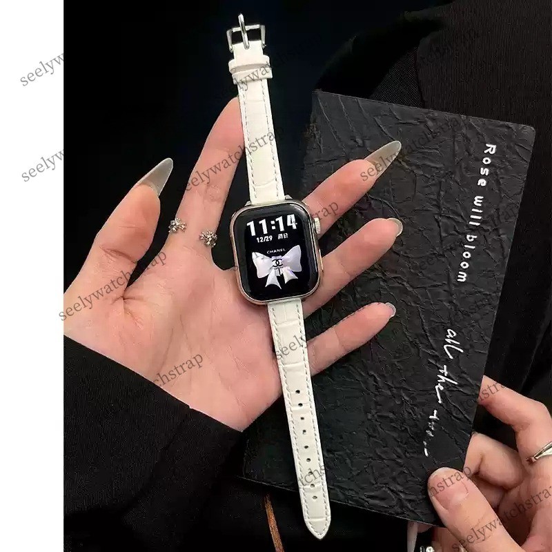 สายนาฬิกาหนังบางเข้ากันได้สําหรับ ปราดเปรื่อง ดู ชุด 10 9 8 7 กับ 6 5 4 3 2 1 พิเศษหนังที่เรียบง่ายสร้างสรรค์อินเทรนด์สายรัดเอวขนาดเล็กสําหรับ ฉันดู 42มม 46มม38/40/41/45/49มม