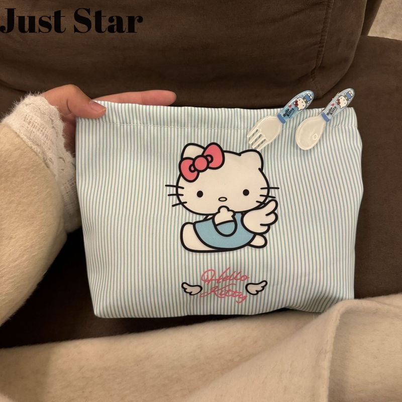 Juststar กระเป๋าเครื่องสําอางผู้หญิง Urban Simple แมวน่ารักพิมพ์ทุกวัน Matching Essential กระเป๋าผ้า