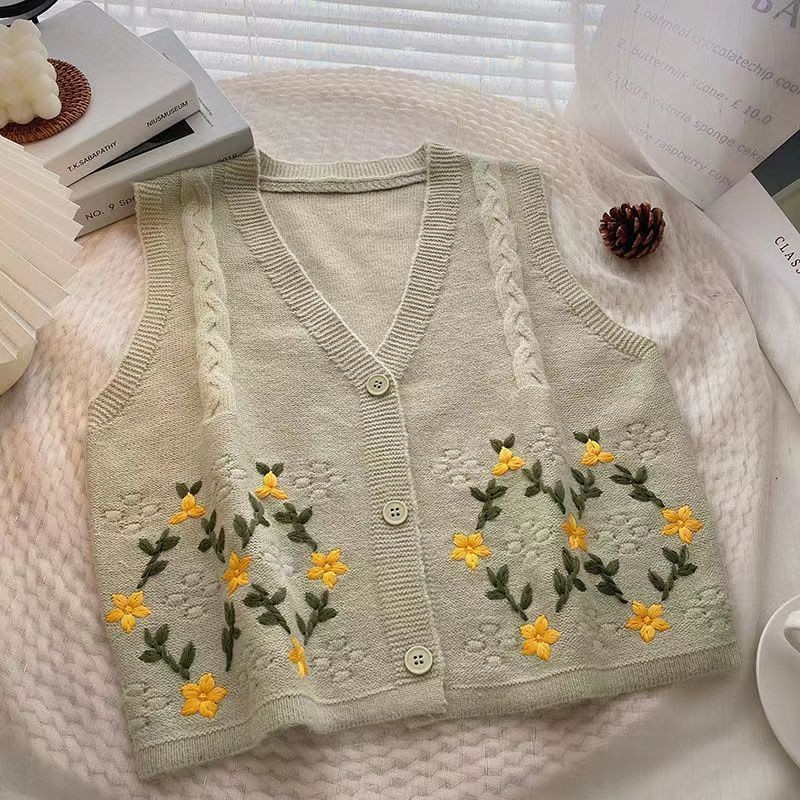 ✨47% Repurchase Rate 2024 ฤดูใบไม้ผลิฤดูใบไม้ร่วงสไตล์ฮ่องกง Retro All-Match ทอปักเสื้อกั๊ก Mori สไต