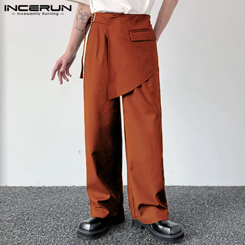 Incerun กางเกงขายาว ลําลอง สีพื้น แฟชั่นเกาหลี สําหรับผู้ชาย