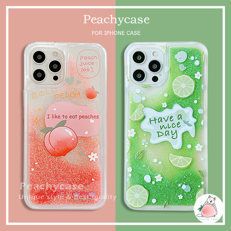 เคสโทรศัพท์มือถืออะคริลิคใส แบบแข็ง กันกระแทก ลายพีช เลม่อน แต่งกลิตเตอร์ สําหรับ iPhone 15 14 Plus 13 12 Mini 11 Pro Max Xr Xs X 8 7 6s 6