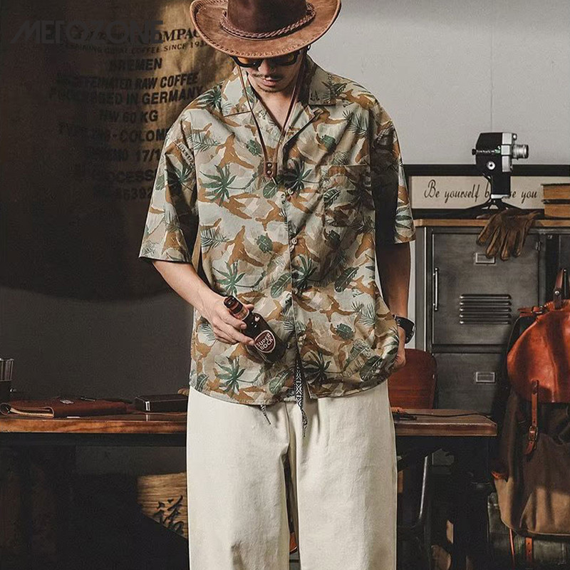 เสื้อเชิ้ตแขนสั้น คอปก สไตล์วินเทจ ฮ่องกง ฮาวาย แฟชั่นฤดูร้อน สําหรับผู้ชาย