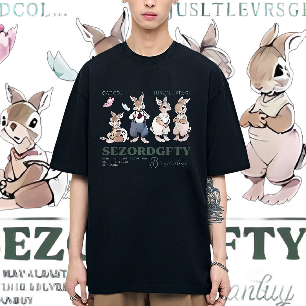 👕 HOT   Peter Rabbit พิมพ์ไหล่บวกใหม่เสื้อยืดผ้าฝ้ายจริง เสื้อยืดผู้ชาย