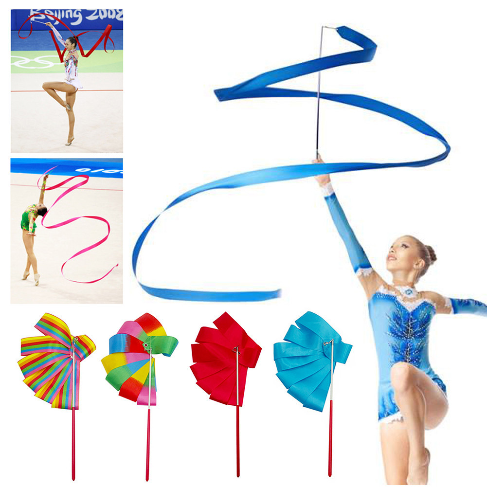 2m สีสัน Gym Dance Rhythmic Art Gymnastic ริบบิ้นบัลเล่ต์ Streamer Twirling Rod Stick
