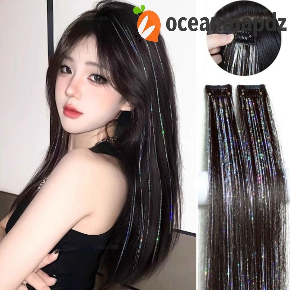 Oceanmapdz ประกายแวววาว ผมทวิ้งค์เกิล ต่อผมสังเคราะห์ ผมถักเปีย เครื่องมือถักเปีย สาว พราว ที่คาดผม ไร้รอยต่อ ยาวตรง แฮร์พีซผู้หญิง