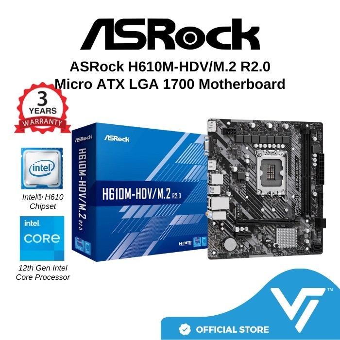 Asrock H610M-HDV/M.2 / H610M-HDV/M.2 R2.0 LGA 1700 SATA3 6.0 Gb/s Micro ATX เมนบอร์ด Intel