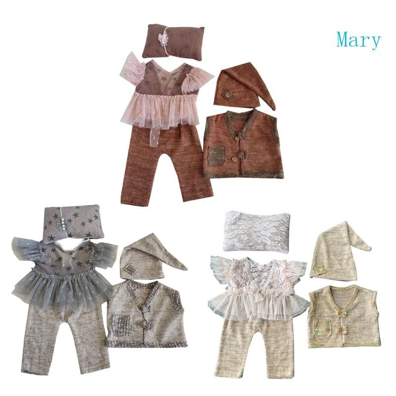 Mary ชุดเสื้อผ้าเจ้าหญิง ลูกไม้ ที่คาดผม สําหรับเด็กทารกผู้หญิง อายุ 0-1 เดือน