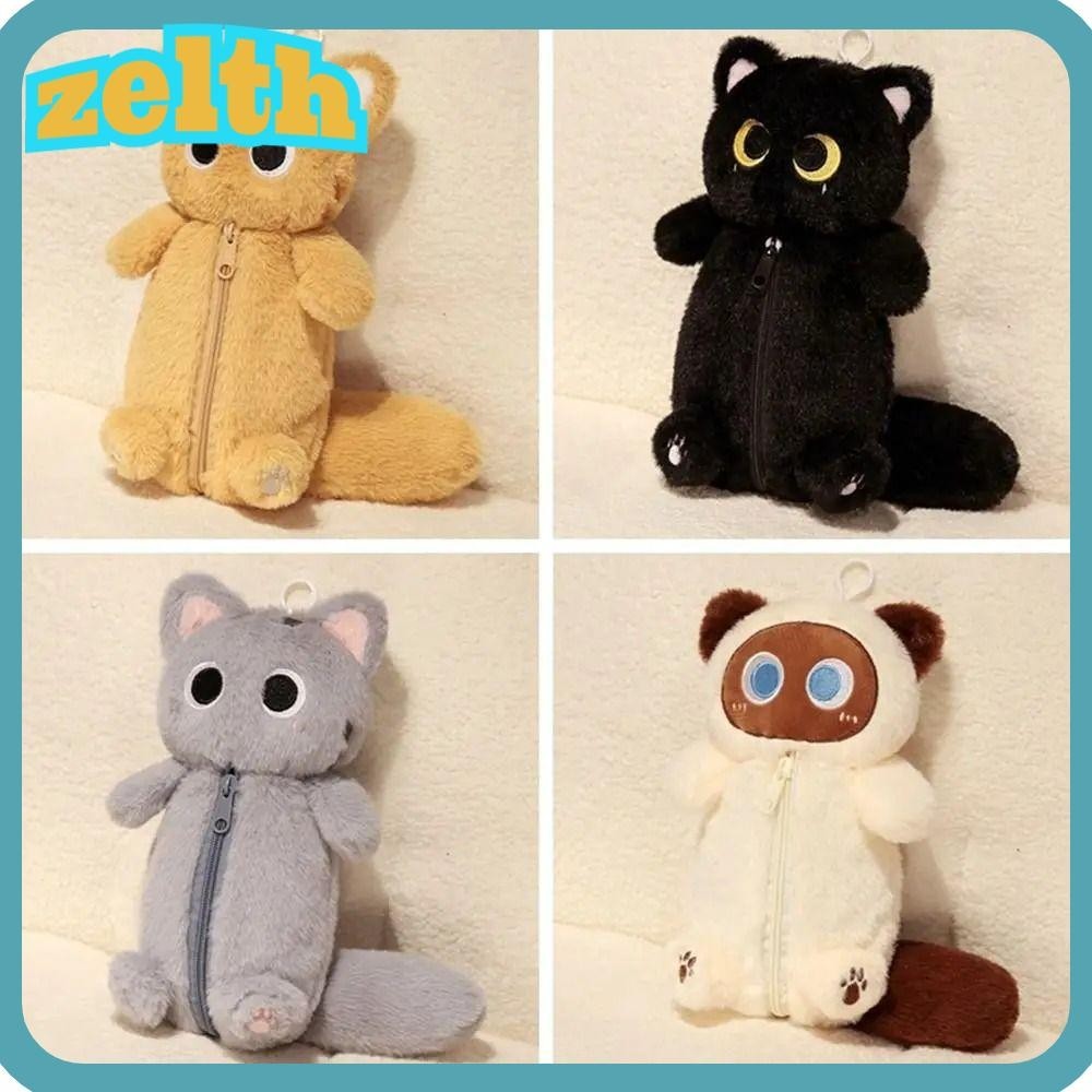 Zelth กระเป๋าดินสอ ปากกา อเนกประสงค์ ขนาดใหญ่ จุของได้เยอะ ลายแมว ผ้ากํามะหยี่ขนนิ่ม แบบสร้างสรรค์