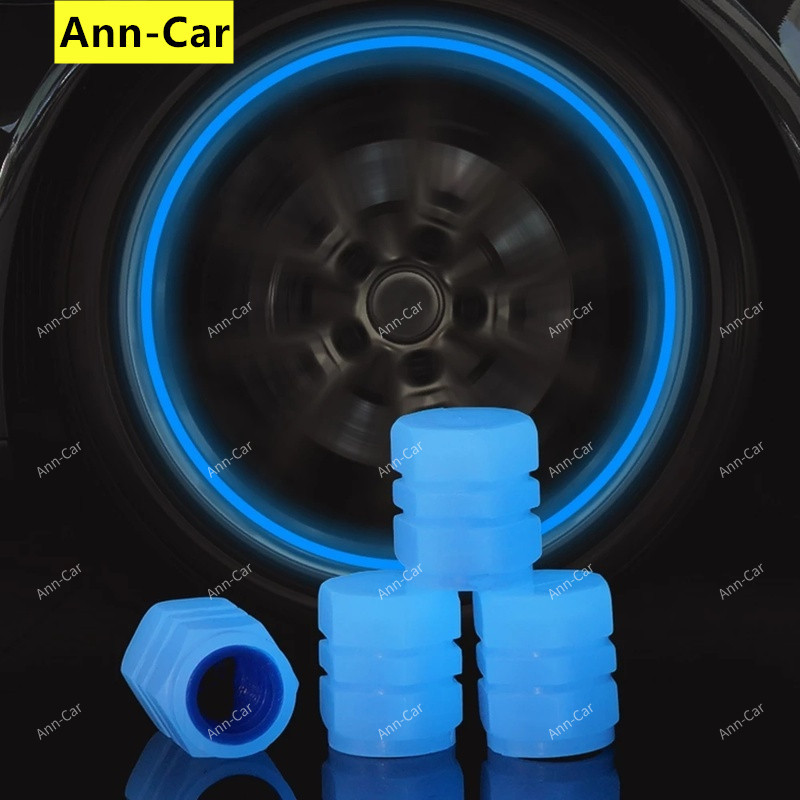 Xps 【Ann-Car】จุกวาล์วยางล้อรถจักรยาน เรืองแสง สีฟ้า 4 ชิ้น