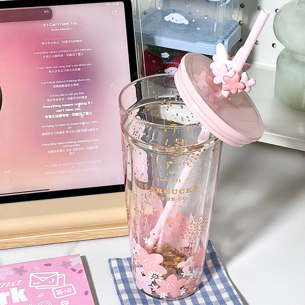Starbucks แก้วน้ําสองชั้น ลายดอกพีช กระต่ายน่ารัก ความจุขนาดใหญ่ 591 มล. - รูปที่ 6