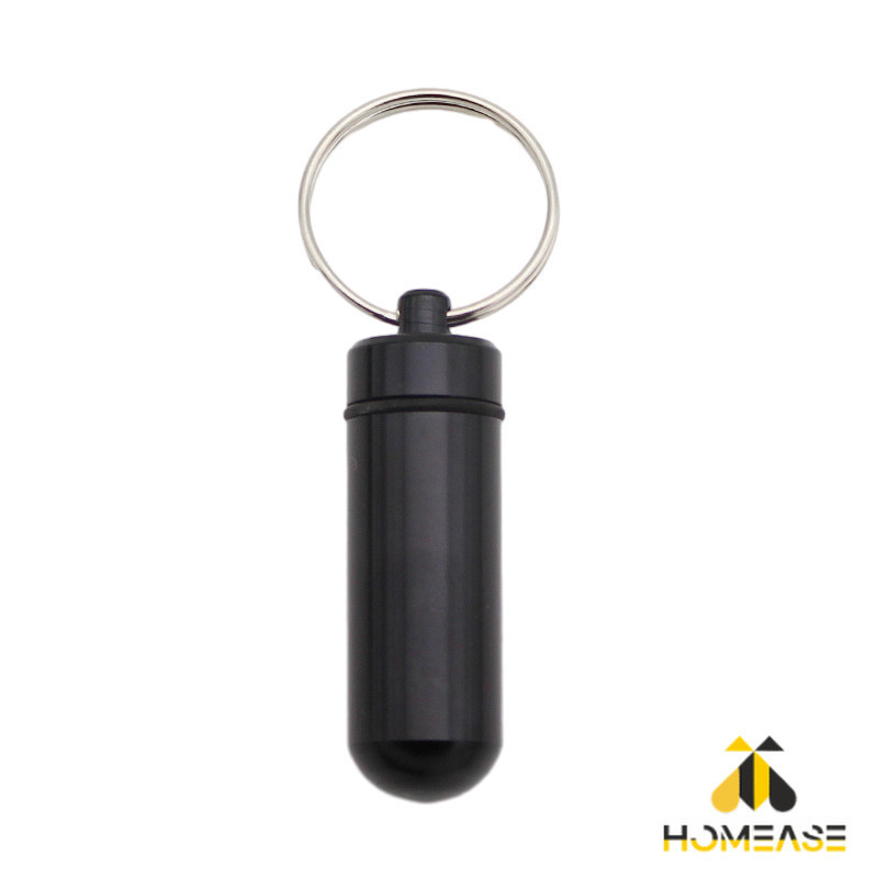 HA กล่องยายาพวงกุญแจอลูมิเนียม กล่องใส่ยาขนาดเล็กแบบพกพากันน้ำ Keychain Pill Box