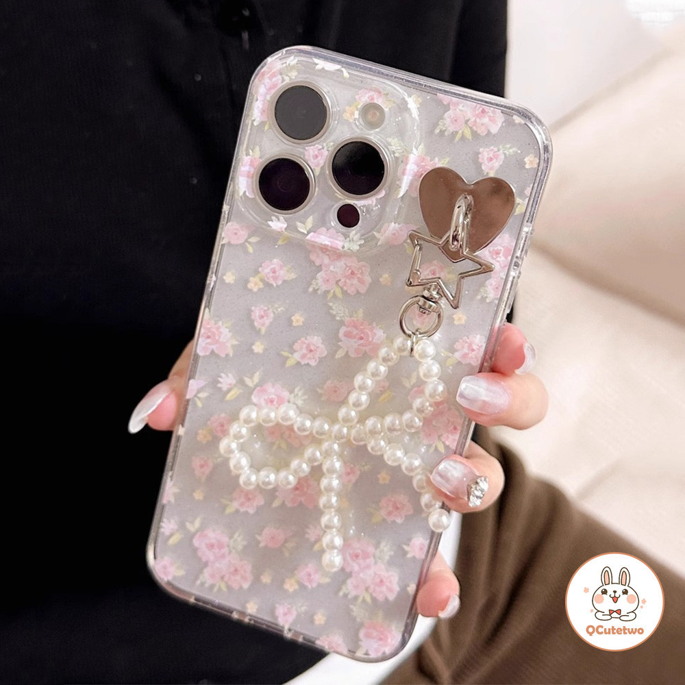 เคสโทรศัพท์มือถือ แบบบางพิเศษ ประดับโบว์ และดอกไม้ พร้อมสายคล้อง สําหรับ Iphone 11 14 15 12 13 Pro Max 7Plus 8Plus XR