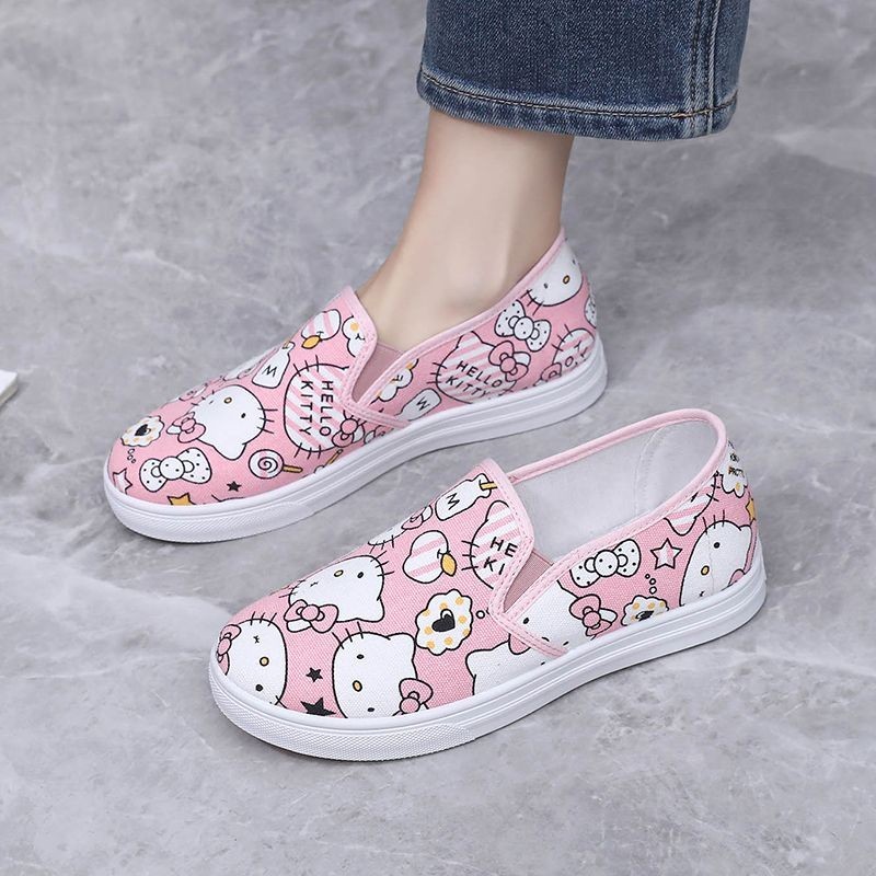 Featured Hot Sale#Graffiti Canvas Shoes Women's Korean-Style Low-Top Cute Comfortable Breathable Cartoon Casual Shoes Women's Slip-on Student Board Shoes Women4.23LNN
