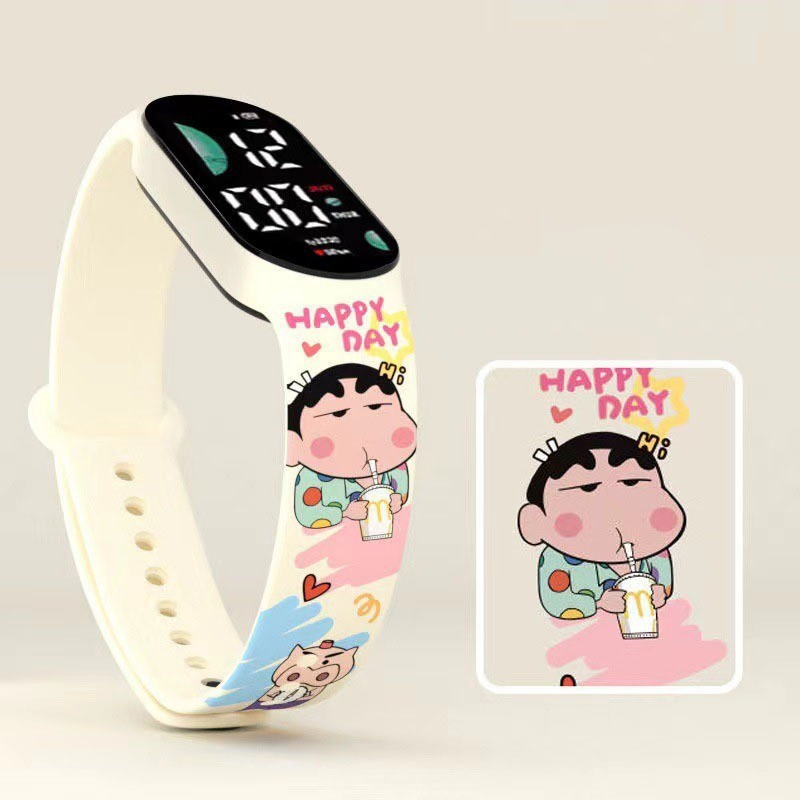 นาฬิกาข้อมืออิเล็กทรอนิกส์ สายซิลิโคน พร้อมไฟ Led กันน้ํา ลายการ์ตูนชินจัง สําหรับนักเรียน