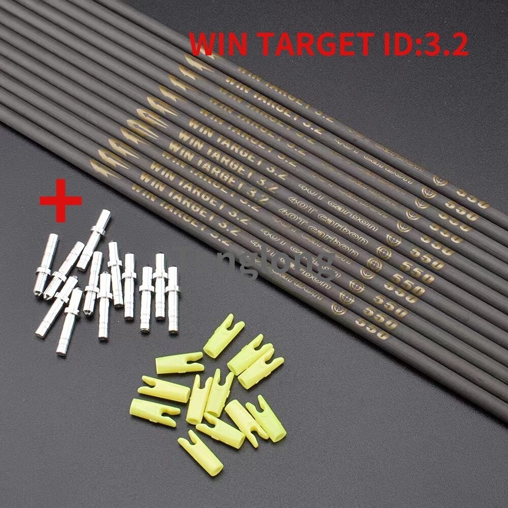 6PCS ID3.2mm เพลาคาร์บอน WIN TARGET 40T Spine350-1000 พินและ Nocks