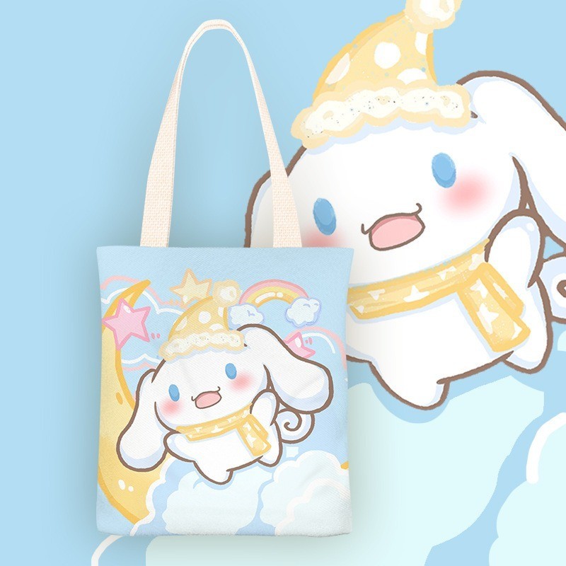 Sanrio Hellokitty กระเป ๋ าผ ้ าใบ Kuromi Cinnamoroll My Melody กระเป ๋ าสะพายไหล ่ ผู ้ หญิง Casual ความจุขนาดใหญ ่ ช ้ อปปิ ้ งสาวของขวัญ