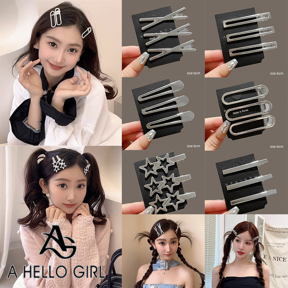 Hello Girl Advanced Silver Y2K Millennium Spice Girl อเนกประสงค ์ Basic Hollow Out กิ ๊ บติดผมบาง