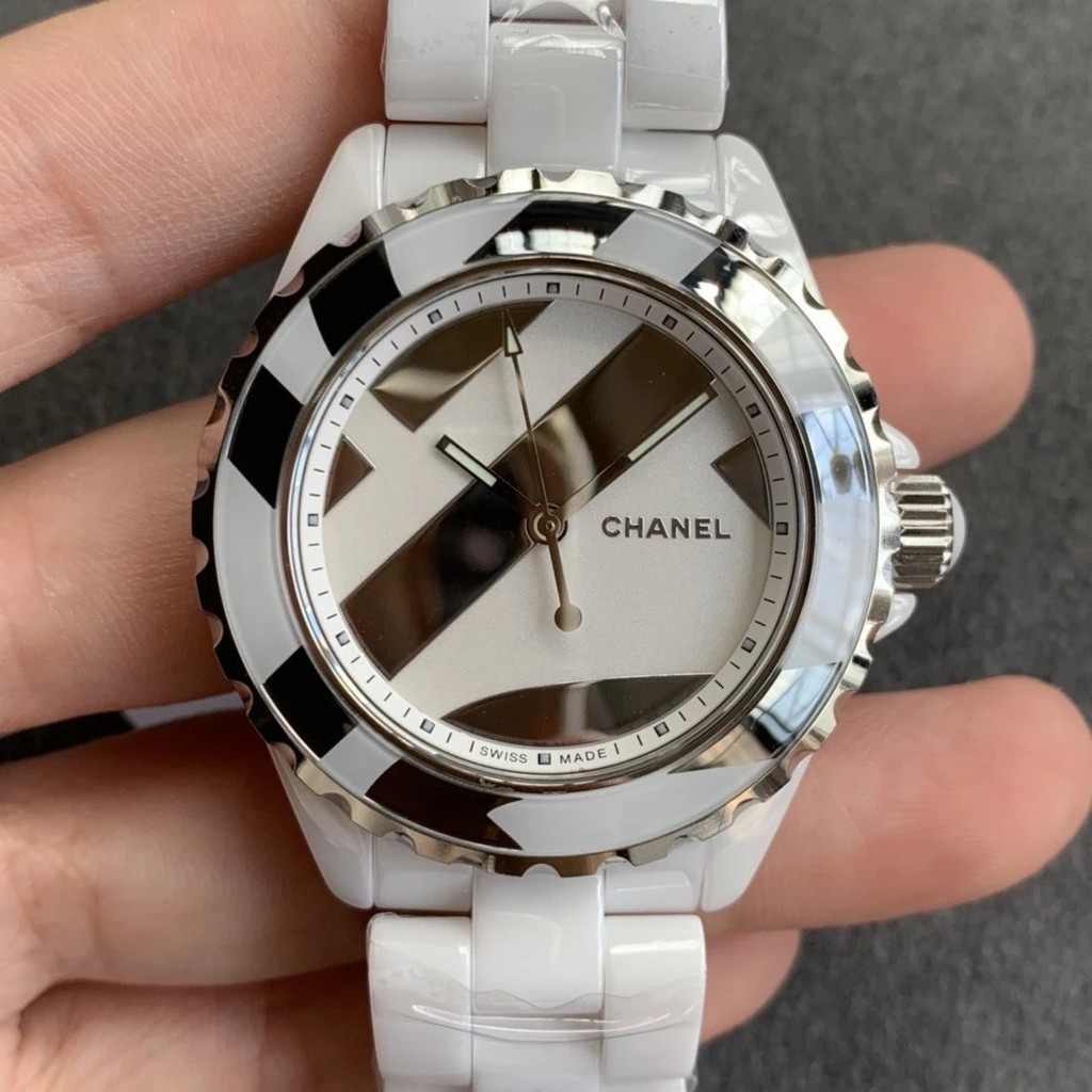 Kor Factory Chanel J12 Series H5582 นาฬิกากลไกอัตโนมัติเวอร ์ ชั ่ นเกาหลีความหนาแน ่ นสูงนําเข ้ าเซรามิคสีขาวผู ้ ชายผู ้ หญิงนาฬิกา 38 มม .