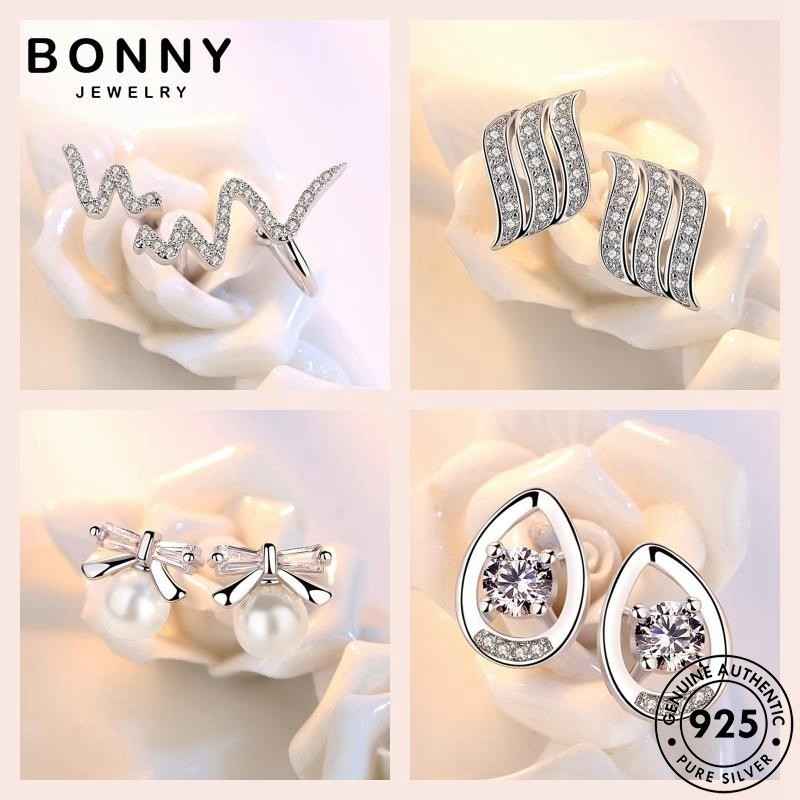 BONNY JEWELRY เงิน แฟชั่น เพชร ต่างหู ผู้หญิง 925 แท้ ตุ้มหู ห่วง M140