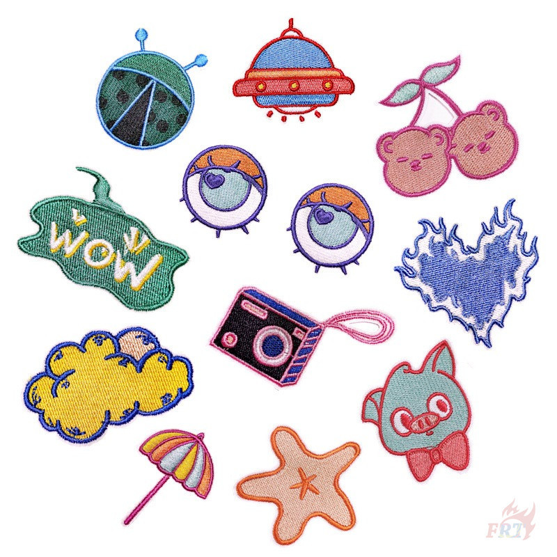 ☸ Q Funny UFO / Cherry / Camera / ร่ม / ปลาดาว / Cloud / Ladybird Iron-On Patch ☸ 1 ชิ้น DIY เย็บบนเ