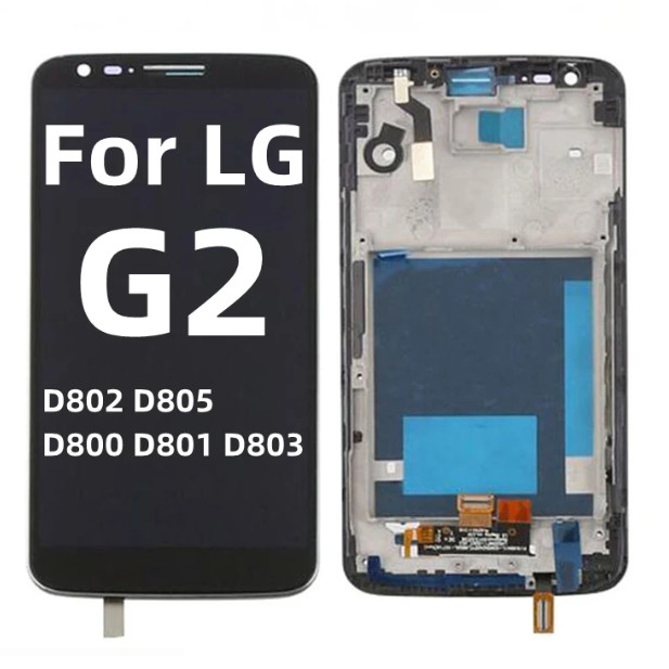 กรอบสําหรับ LG G2 D802 D805 D800 D801 D803 จอแสดงผล LCD หน้าจอสัมผัสแผงกระจก Assembly