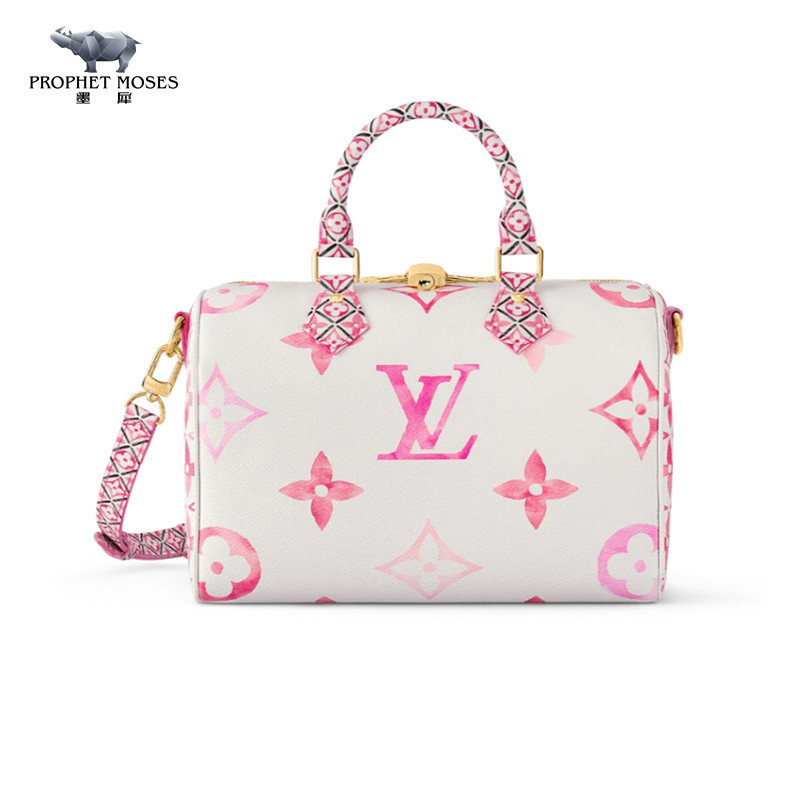 Moxi LV/Louis Vuitton 2023 New Women's Bag with Old Flower Pattern SPEEDY 25 Handbag Shoulder M23073