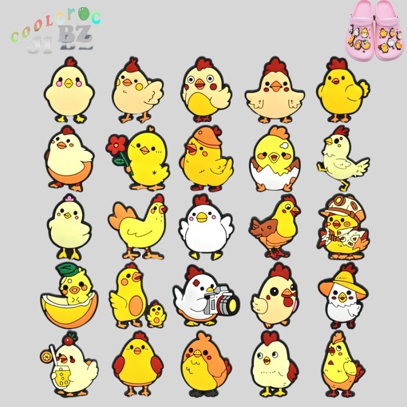 Jibbitz สําหรับ Crocs น่ารักการ์ตูนไก่น้อย Crocs รองเท้าดอกไม้ตกแต่งหัวเข็มขัด PVC กาวนุ่ม DIY ที่ถอดออกได้สวนรองเท้าอุปกรณ์เสริม