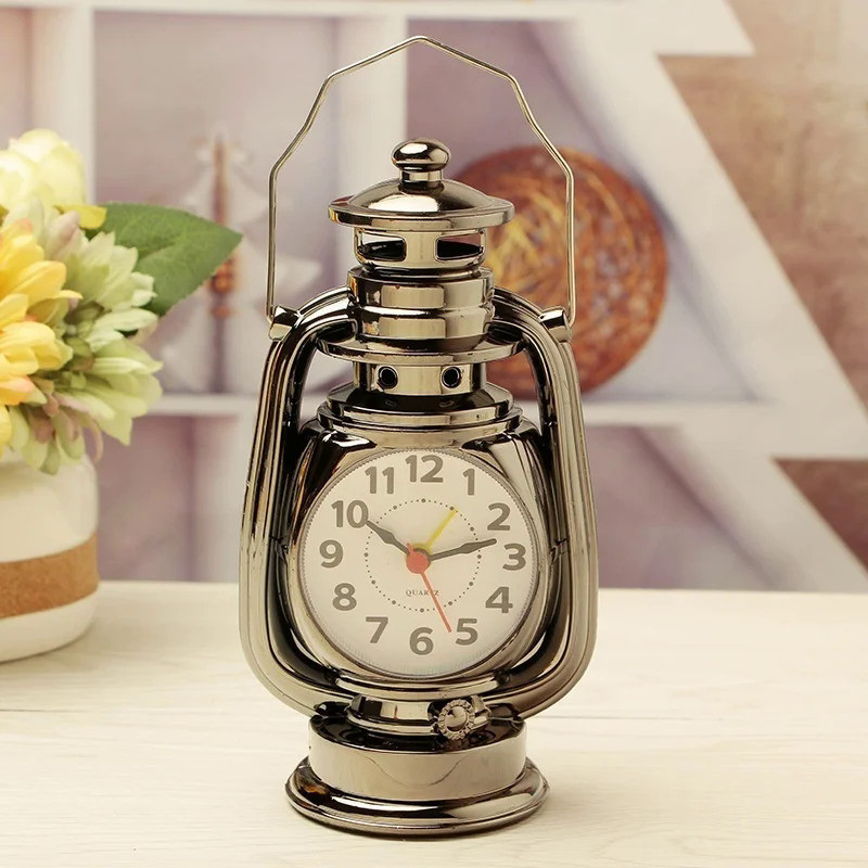 Vintage Alarm Clock Retro Oil Lamp Alarm Clock Watch Table Kerosene Light Clock Living Room Decor Articles Office Craft