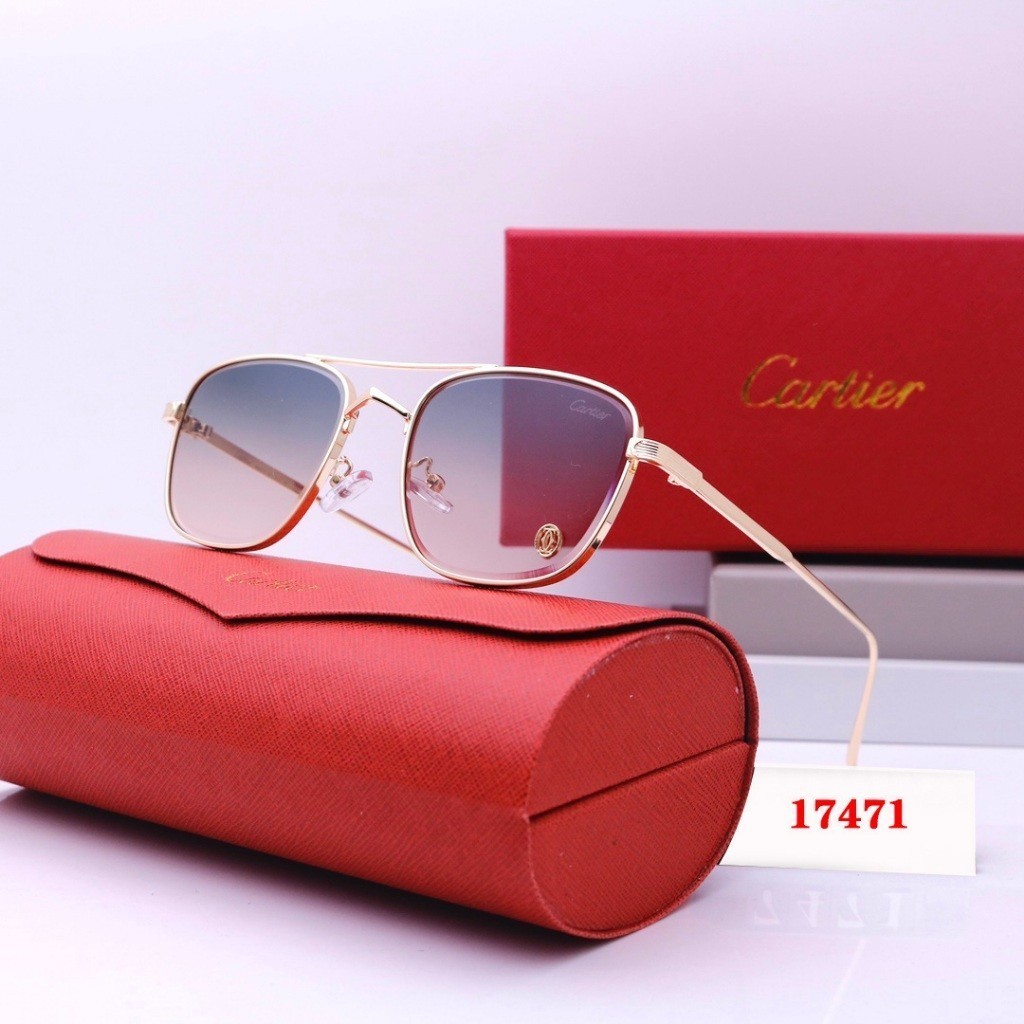 Cartier New Simple Casual แว่นกันแดดแฟชั่นแว่นกันแดดโลหะ 17471LK