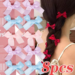 8pcs ริบบิ้นผ้าไหมสีสันสดใสบางคลิป - INS กิ๊บติดผมกุทัณฑ์น่ารัก - แฟชั่น Elegent ริบบิ้นโบว์ Hairpin - Y2K สาวหวาน Headwear