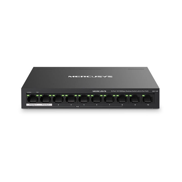 MERCUSYS MS110P PoE Switch ของแท้ (10 พอร์ต 100Mbps พร้อมพอร์ต PoE 8 พอร์ต)