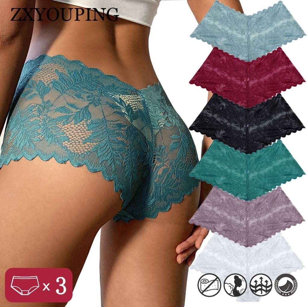 ZXYOUPING 1/3 ชิ้นเซ็กซี่ Panty สําหรับผู้หญิงดอกไม้มุมมอง Uderwear สีทึบ Intimates Boyshort หญิง Breathablle นุ่มชุดชั้นในลูกไม้กางเกงเซ็กซี่ Plus ขนาด