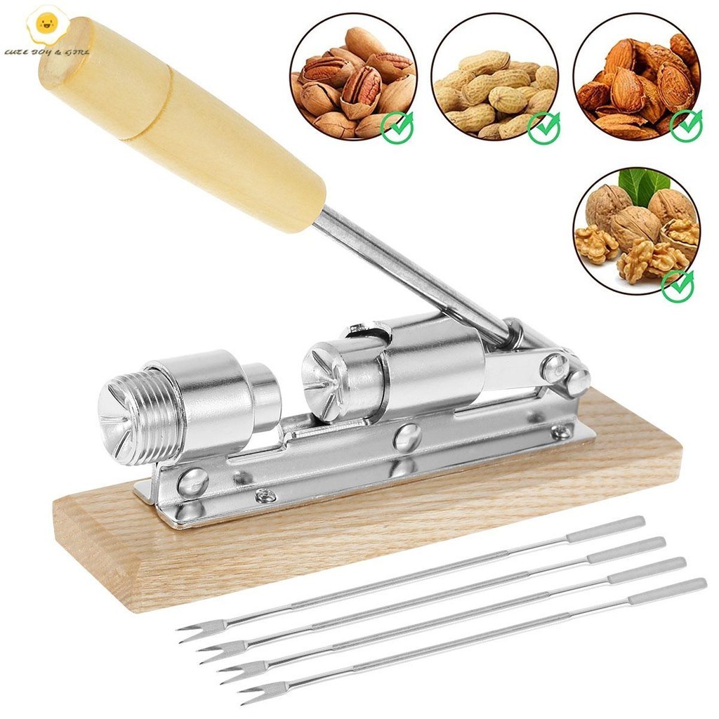 Pecan Nut Cracker เครื่องมือสําหรับการแตกร้าวง่าย Heavy Duty Nut Sheller พร้อมฐานไม้จับปรับ Nut Crac