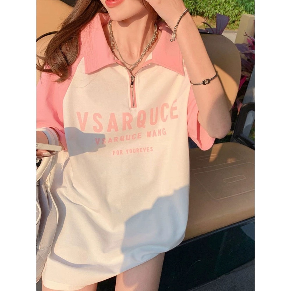Dahong เสื้อโปโลผู้หญิง เสื้อยืดคอปกแขนสั้นผู้หญิงฤดูร้อนออกแบบเฉพาะ สไตล์อเมริกัน สําหรับผู้หญิง 2637