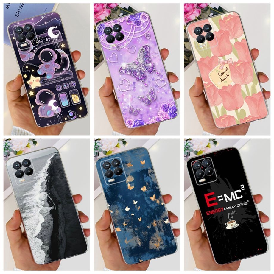 สําหรับrealme 8 4G / Realme 8 5Gเคสโทรศัพท์Clear TPU Slimทิวทัศน์ที่สวยงามนักบินอวกาศดอกไม้การพิมพ์สําหรับRealme RMX3085 RMX3241 เปลือก
