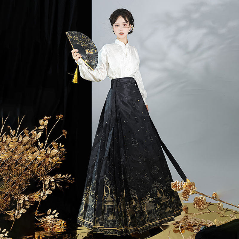 Yixi Shengge ดอกไม้ไฟ Ting Hanfu หญิง Ming ทํากระโปรงหน้าม้าจีนชุดสไตล์จีนใหม่พร็อพทุกวัน #Ready สต็