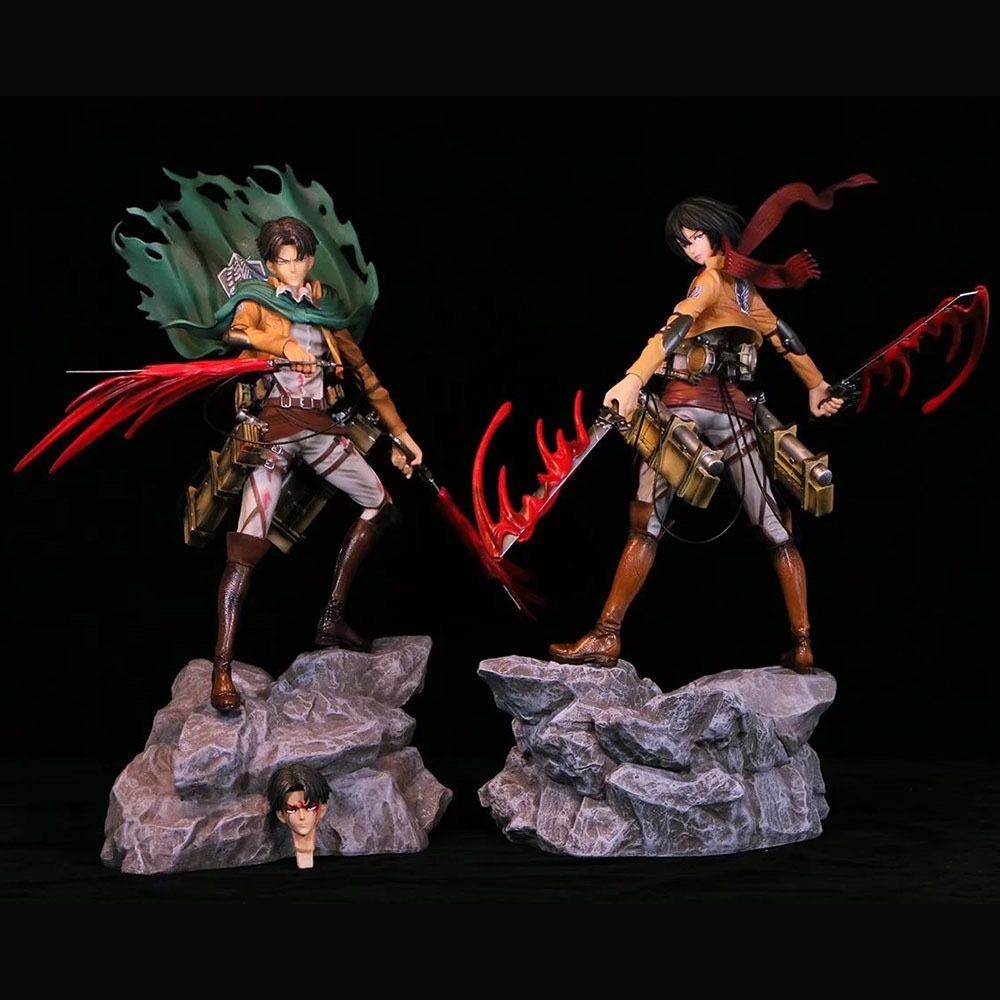 Attack on Titan GK Combat Edition Levi Good Tatsu Mikasa Captain Ackerman Double-Headed Carving Figure Box Model