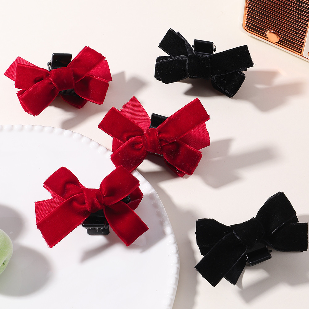 2 ชิ้นสีดําสีขาวริบบิ้นผม Bows คลิป Vintage Bowknot ด้านข้าง Hairpin น่ารักสาว Barrettes Headdress