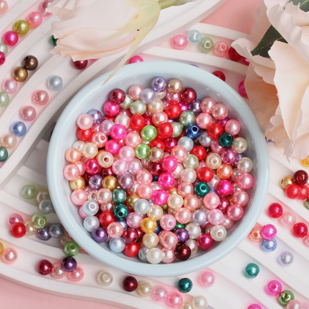 50/100 ชิ้น 6/8 มิลลิเมตรจําลอง Pearl Spacer ลูกปัดหลวมอะคริลิค DIY เครื่องประดับทําอุปกรณ์เสริมสร้อยคอสร้อยข้อมือต่างหูรอบ