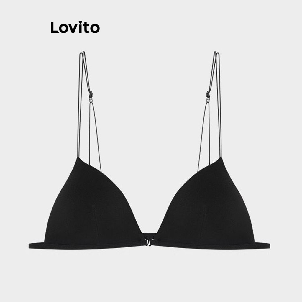 Lovito บราเล็ตต์ผู้หญิง ทรงเบสิก แต่งหัวเข็มขัด สีพื้น สไตล์ลำลอง LNE38236 (สีแอปริคอท/สีขาว/สีเบอร์กันดี/สีดำ)