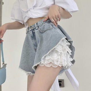 Hot Girl Denim Super Shorts เลกกิ้งลูกไม้ผู้หญิงฤดูร้อนหลวมข…