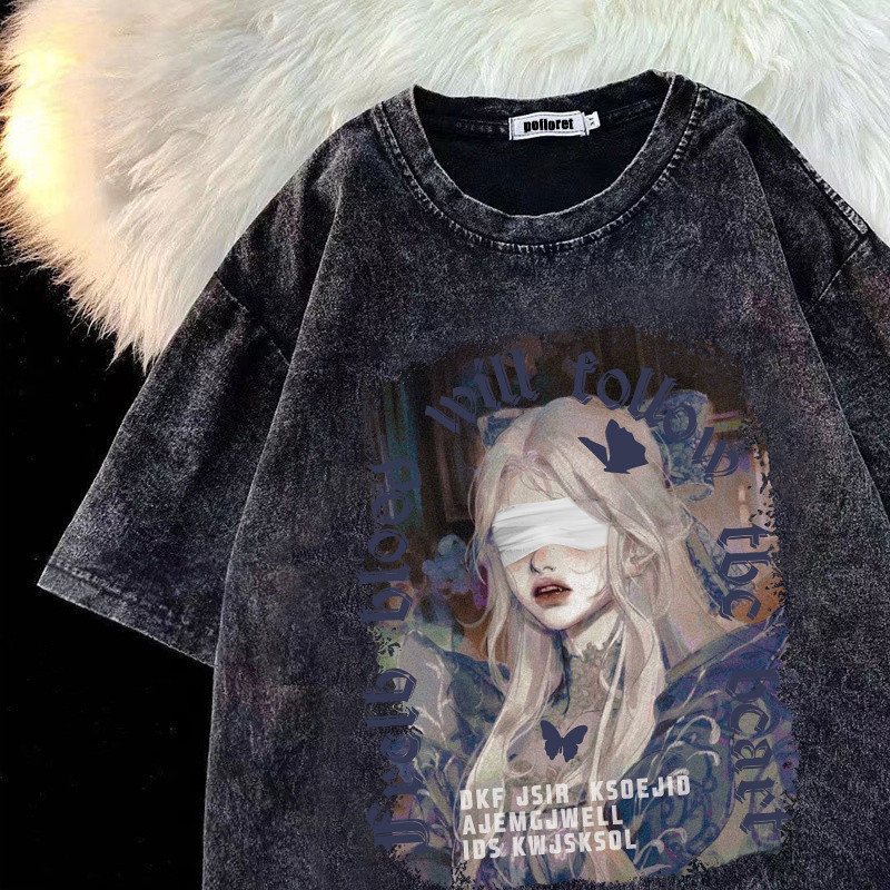 （จัดส่งตลอด 24 ชั่วโมง）เสื้อยืดฟอก oversize ผ้าฝ้าย 100% โอเวอร์ไซซ์ สีดําเข้ม สไตล์ฮิปฮอป เรโทร สําหรับผู้หญิง