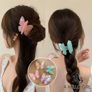 Gradient Double-layer Butterfly Shark Clip Acetic Acid Gripper ใหม ่ French Mermaid Hairpin Super Fairy สีชมพูด ้ านหลังหัว
