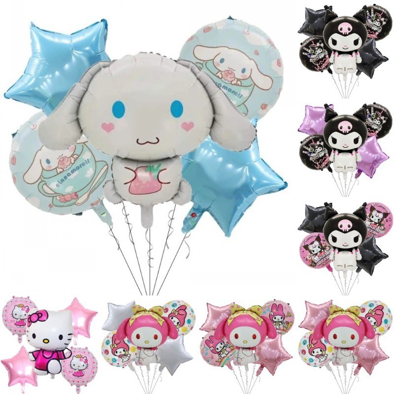 5 ชิ้น Cinnamoroll Melody ลูกโป่งงานเลี้ยงวันเกิดตกแต่ง, ลูกโป่งปาร์ตี้เด็กน่ารัก, ฟิล์มอลูมิเนียมสองด้าน Sanrio Theme Party Supplies, ลูกโป่ง Kuromi สําหรับอาบน้ําเด็ก