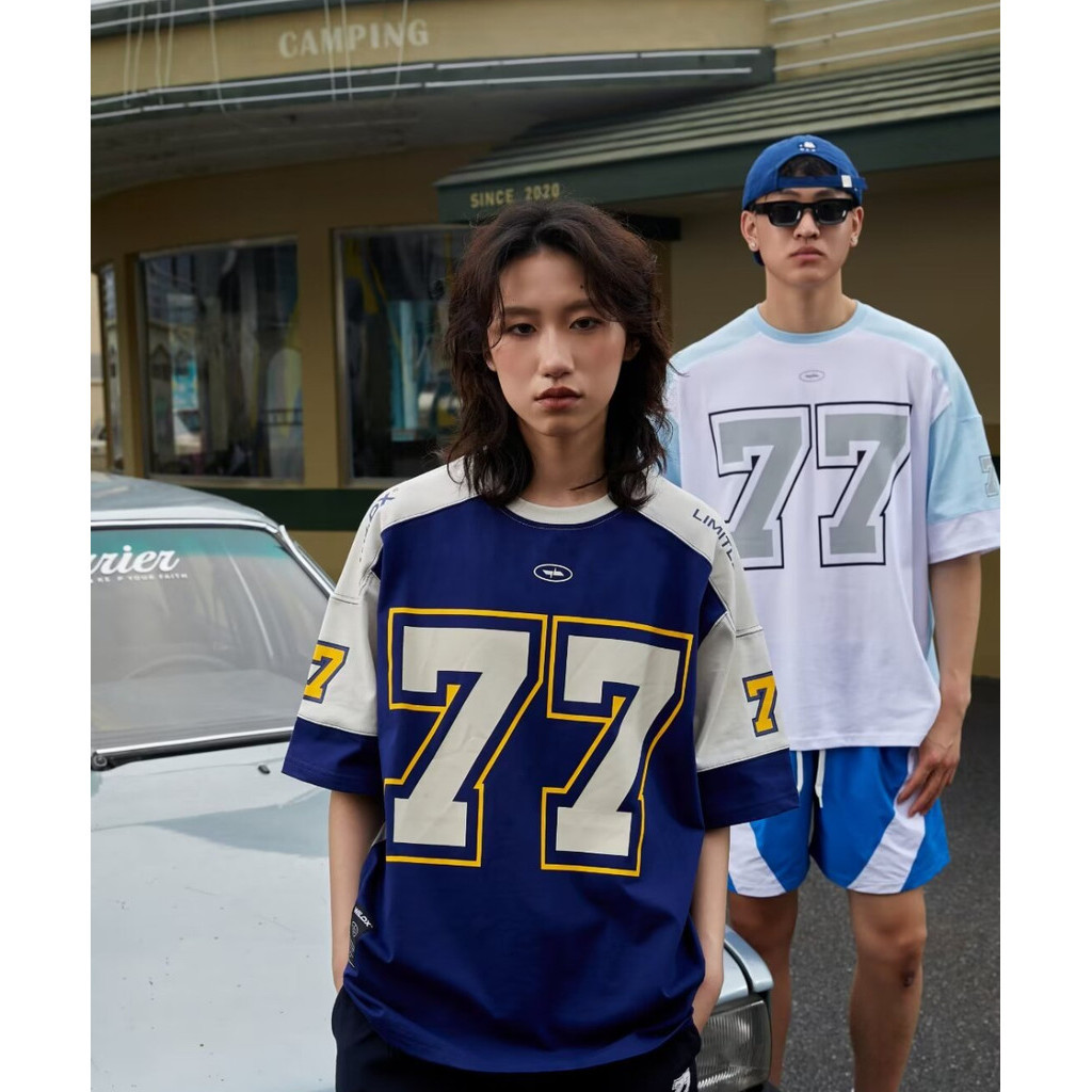 2024 ใหม ่ 77 Ice Hockey ครึ ่ งแขน Jersey เสื ้ อยืดสไตล ์ อเมริกัน Retro Hip Hop กีฬาเย ็ บ Casual Rovers บาสเกตบอล Racing Jersey สีดําสีฟ ้ าสีกากี