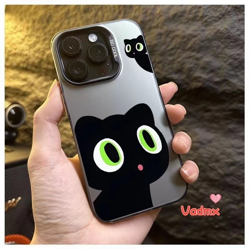 แมวดําเคสโทรศัพท์สําหรับvivo Y28s Y03 Y200 Y200i Y38 T3X 5G V30 V29 Lite IQOO Z9 Turbo Z9X Z8 X100 Ultra Hardปลอกการ์ตูนLuna Cat Anti-fall Matte Green Eyesกลับกรณี